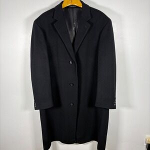 Chaps Mens Black Wool Blend‎ Overcoat Topcoat Size Large